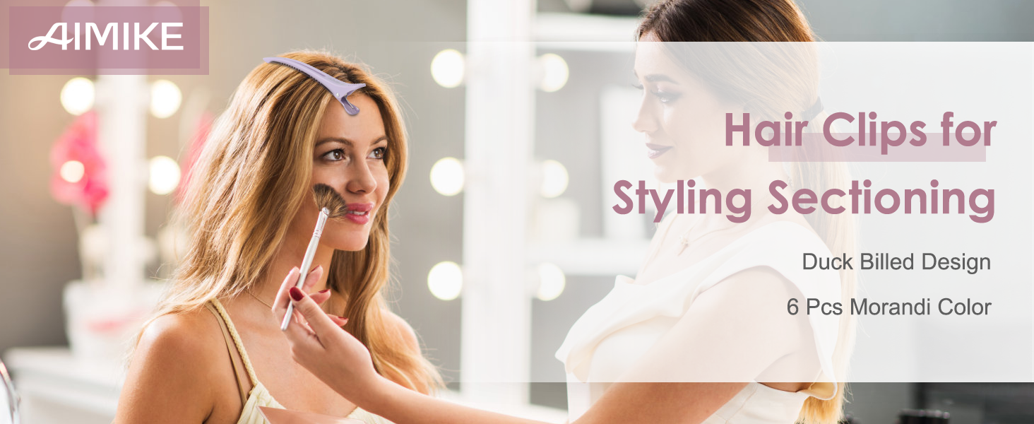 Hair sectioning clips in neutral Morandi colors for styling and parting. Product text shows 'Quick Billed Design' feature.