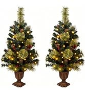 2 Pack Christmas Tree,3FT Artificial Christmas Entrance Tree with Ornaments and Lights Battery Op...