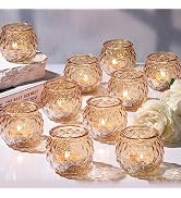 DARJEN Gold Votive Candle Holders Set of 24- Round Glass Candle Holders Bulk for Table Centerpiec...