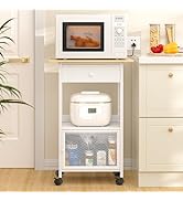 3IngSeagulls 4 Tier Kitchen Island with Cabinet, Microwave Cart with Storage, Small Rolling Kitch...