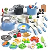 Bruvoalon 67Pcs Kids Play Kitchen Toys Set, Toddlers Pretend Cooking Playset Acccessories with Po...