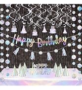 HonuGoGo 28-Piece Iridescent Birthday Party Decoration Kit – Happy Birthday Banner, Hanging Swirl...