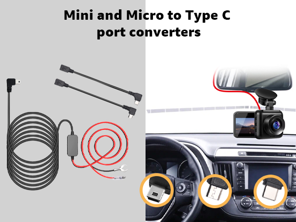 3-in-1 Hardwire Kit, USB-C Dash Cam, Low Voltage Protection, 12V-24V to 5V
