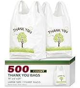YoYoRain 500 Count Plastic T-Shirt Bags, 11" x 6" x 21", White-Green Tree, Grocery & Take-Out Sho...