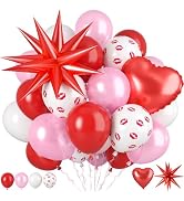 Red And Pink Balloons, 50pcs Pearl Pink White Red Balloons, Kiss Printed Balloon With Heart Star ...