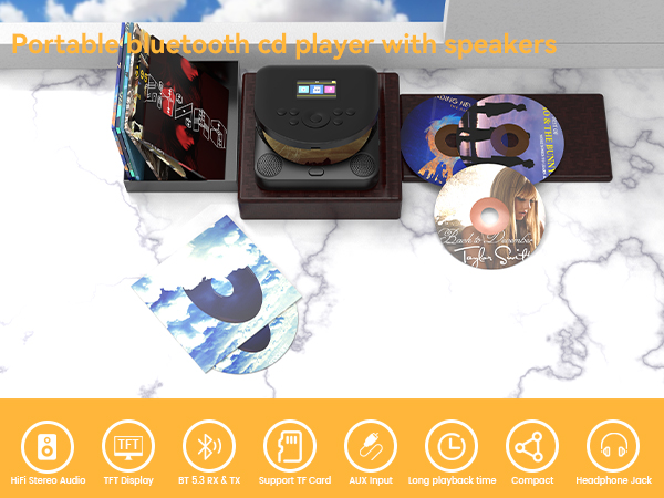 bluetooth portable cd player for car CD player for home/travel