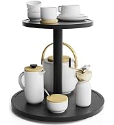 Lazy Susan Organizer Homerays 2 Tier Non-Skid Bamboo Lazy Susan for 12 Inch Kitchen Rotating Spic...