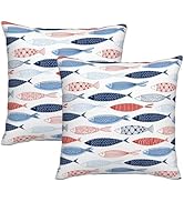 bassyil Fish Throw Pillow Covers Decorative Linen Pillow Cases Set of 2 Square Cushion Cover for ...