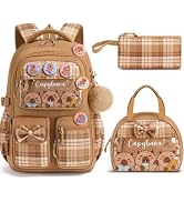 Fimibuke 9PCS Capybara Girls Backpack for School with Lunch Box Pencil Case | Waterproof Kids Bac...