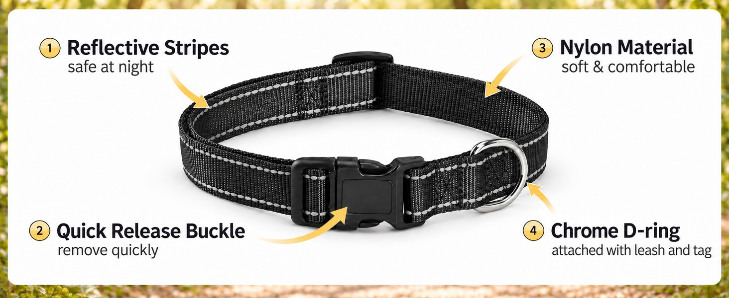 Lightweight, Nylon Collar for Puppies, Chihuahua, Yorkie Dogs 5-15 Lbs, Reflective for Evening Walks
