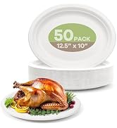 FEHHTO 100% Oval Paper Plates, 12.5Inch 50Pack Disposable Heavy Duty Bagasse Platters...