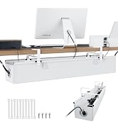KEEGH Under Desk Cable Management Tray 36", No Drill Cord Organizer, White | Heavy Duty, Large Ca...