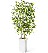 GTIDEA 6FT Artificial Bamboo Tree, Fake Plants Faux Bamboo Plant with White Tall Planter, Fake Tr...