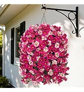 HyeFlora 4pcs Artificial Flowers for Outdoors Fake Pansy with Hanging Basket UV Resistant Silk Sp...