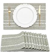 TWINKLEMON 10PCS Cotton Linen Placemats 12 x 18 Inch Boho Placemats Rustic Hemstitch Place Mats H...