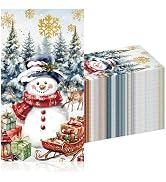 100Pcs Christmas Napkins Disposable, 2-Ply Snowman Snowflake Christmas Paper Napkins Decorative G...