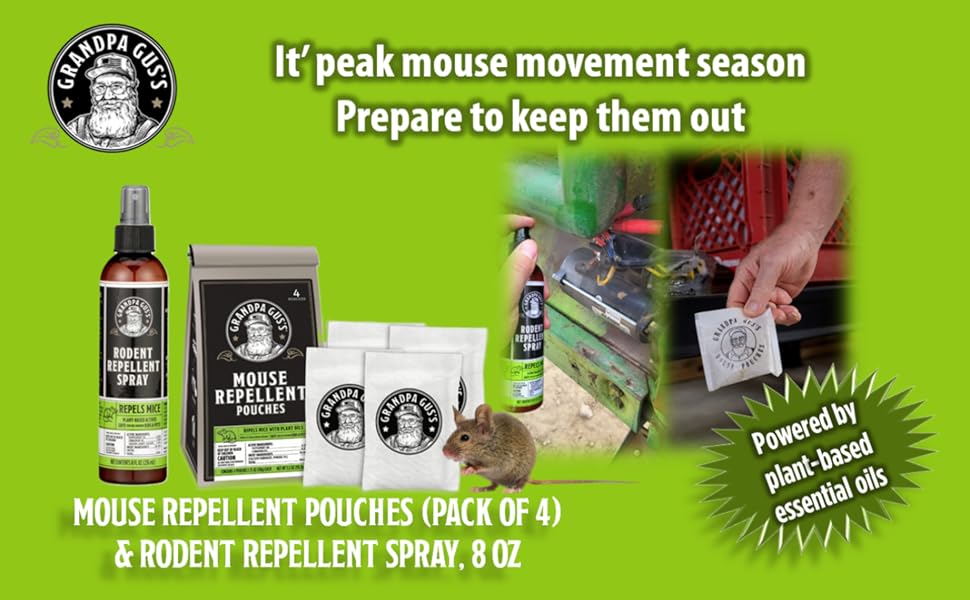 GG Mouse Repellent Pouches (Pack of 4) + Potent Mouse Repellent Spray, 8 oz