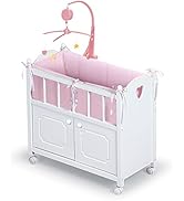 Badger Basket Toy Doll Bed with Storage Cabinet, Gingham Bedding, and Personalization Kit for 22 ...