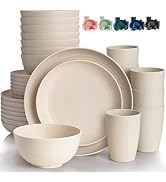Gudvilla Cream Plastic Plates and Bowls Sets Dishwasher and Microwave Safe Wheat Straw Dinnerware...