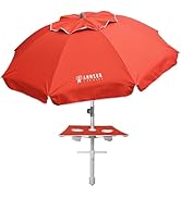 AMMSUN 7ft Heavy Duty High Wind Beach Umbrella with sand anchor Built-in Table Tray Vent Tilt Pol...
