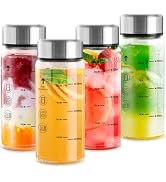 Yirilan 12 oz glass bottles with lids, 4 Pack Glass Juice Bottles, Reusable Water Bottle for Juic...