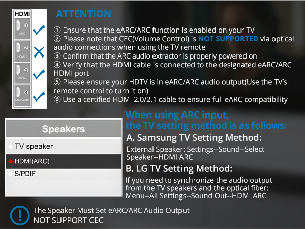 HDMI eARC to Optical Audio Adapter