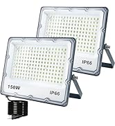 150W LED Flood Lights Plug in, Outdoor Security Lighting Fixtures 3000K 15000LM Warm White Illumi...