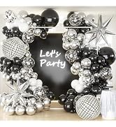 KARLURE Black Silver Balloons Arch Kit Garland,Metallic Silver Black White Balloons Disco Ball Ba...