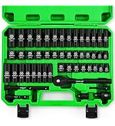 SWANLAKE 3/8'' Drive Impact Socket Set, 50-Piece Standard SAE (5/16 to 3/4 inch) and Metric (8-22...