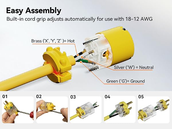 plug and connector 15amp 2pole wire grounding