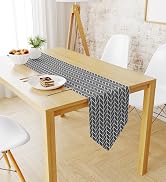 Grey Table Runner 12" x 71" Long, LEEFONE Cotton Linen Dining Table Runners, Geometry Checkered T...