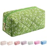 WHHJM Cute Floral Makeup Bag Small Cotton Quilted Cosmetic Bag, Aesthetic Essential Bag Emergency...