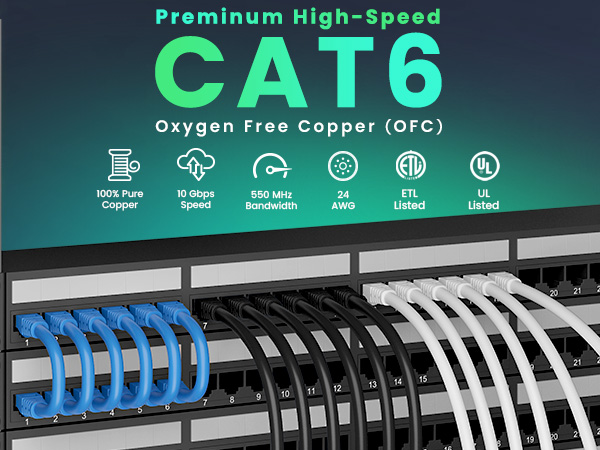 cat6 ethernet cable high performance 100% pure copper 10 gbps speed 550 MHz UL