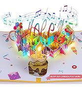 Olatay 3D Musical Birthday Popup Card, Blowable/Blow Out LED Light Candle and Play Happy Birthday...