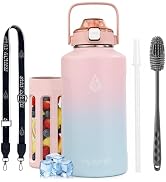 64oz Insulated Stainless Steel Water Bottle, Half Gallon Fruit Infuser Water Bottle with Straw, S...