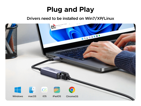 UGREEN USB C to Ethernet Adapter, Plug and Play 1Gbps Ethernet Adapter, Aluminum Case