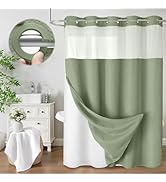 XOGUIBO No Hook Shower Curtain and Liner Set,Sage Green Hotel Waffle Shower Curtain with Liner 75...
