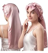 YFONG Double-Layered 100% Pure Mulberry Silk Bonnet for Long Hair, 22 Momme Silk Hair Bonnet for ...