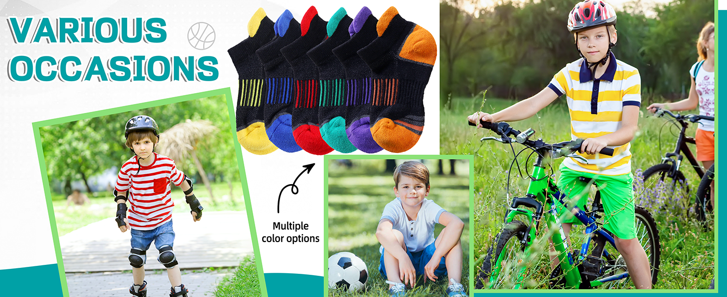 Eyean Kids Athletic Half Cushioned Ankle Socks Boys Girls Cotton Sport Low Cut Socks 6 Pairs