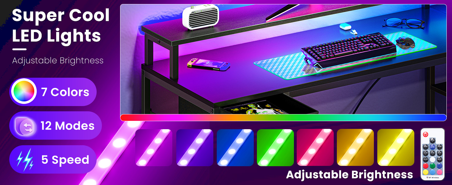 computer desk with led lighting power outlets