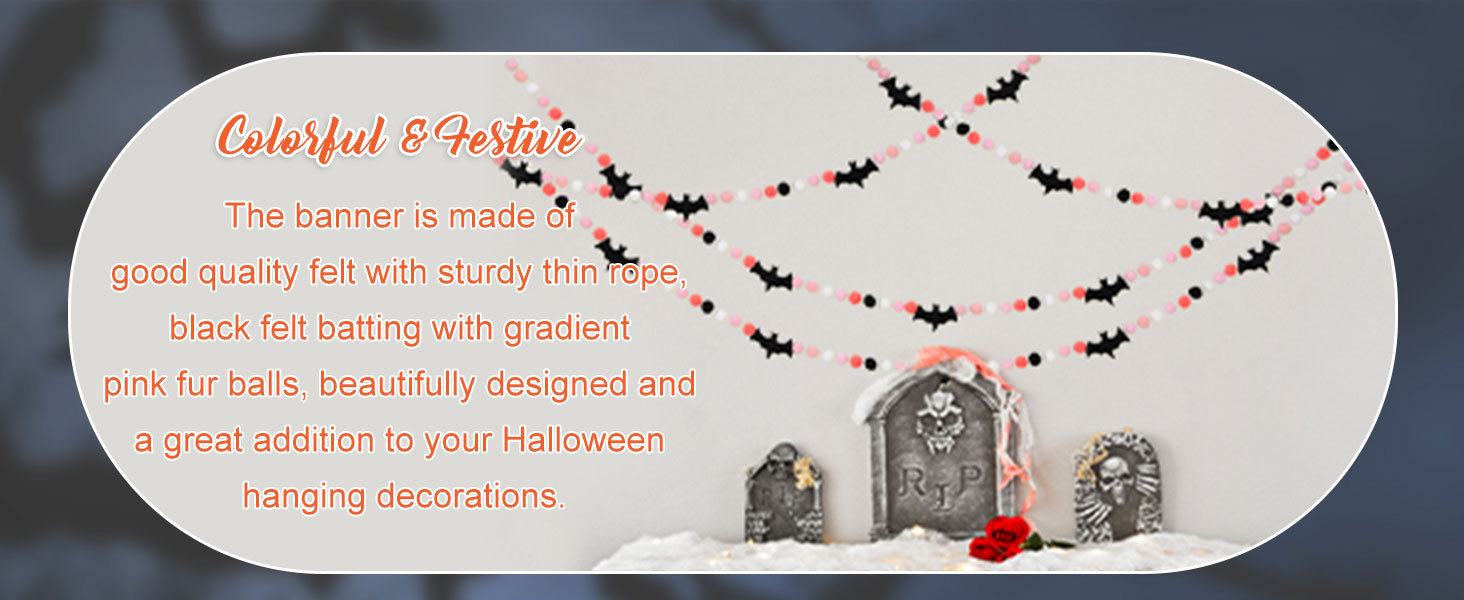 WH5112 8.2Ft Halloween Banner Felt Bats Balls Banner