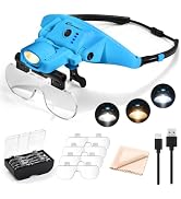 GUOUBUO Rechargeable Magnifying Glasses with Light 1X-5X, Magnetic Headband | Flipped Up, Wider A...