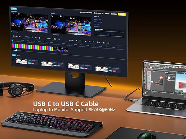USB C to USB C Cable, 8k/4k Video Output for Thunderbolt 4/3