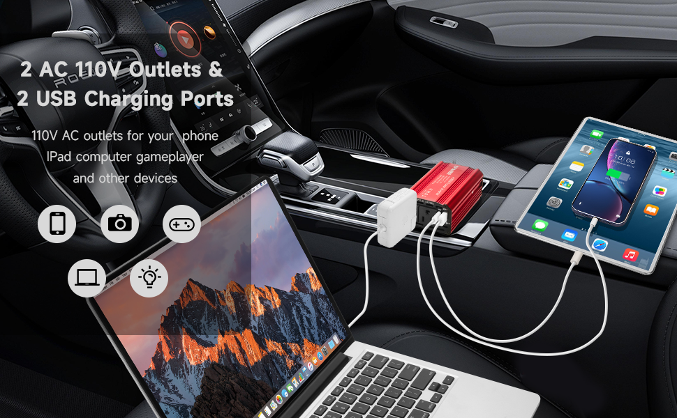 2 AC outlets & 2 usb charging ports