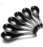 Asian Soup Spoons - YFWOOD 6.75 Inch Ceramic Ramen Spoon,Black Chinese Soup Spoons,With Deep Oval...