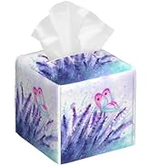 Purple Lavender and Butterfly Tissue Box Cover Square,Watercolor Lavender Flowers Tissue Box Hold...