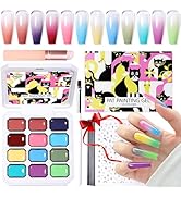 GELLAKTIK 12 Color Patting Nail Gel Polish Kit, Ombre Painting Gel Palette with Brush & Silicone ...