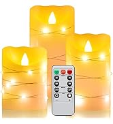 Flameless Flickering Candle, Pillar Candle,with Embedded String Lights,3 Pack LED Romantic Candle...