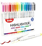 Smilo 15 Pack Dual-Tip Highlighter Marker Set, Chisel and Fine Point Tip,Quick Dry No Bleed Ideal...