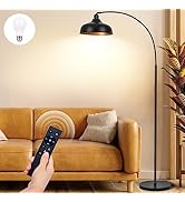 Arch Floor Lamps with Remote - Dimmable Floor Lamp 70”, Black Tall Lamp with 360° Adjustable Hang...